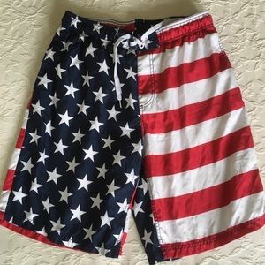 FADED GLORY Red White Blue Flag Swimsuit Mens L 36
